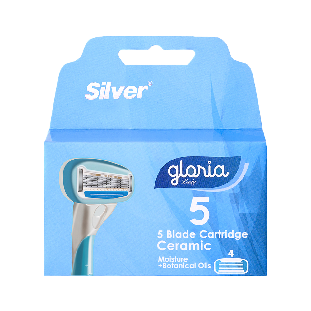 تیغ یدک سیستم ۵ لبه گلوریا۵ زنانه آبی (بسته 4 عددی)